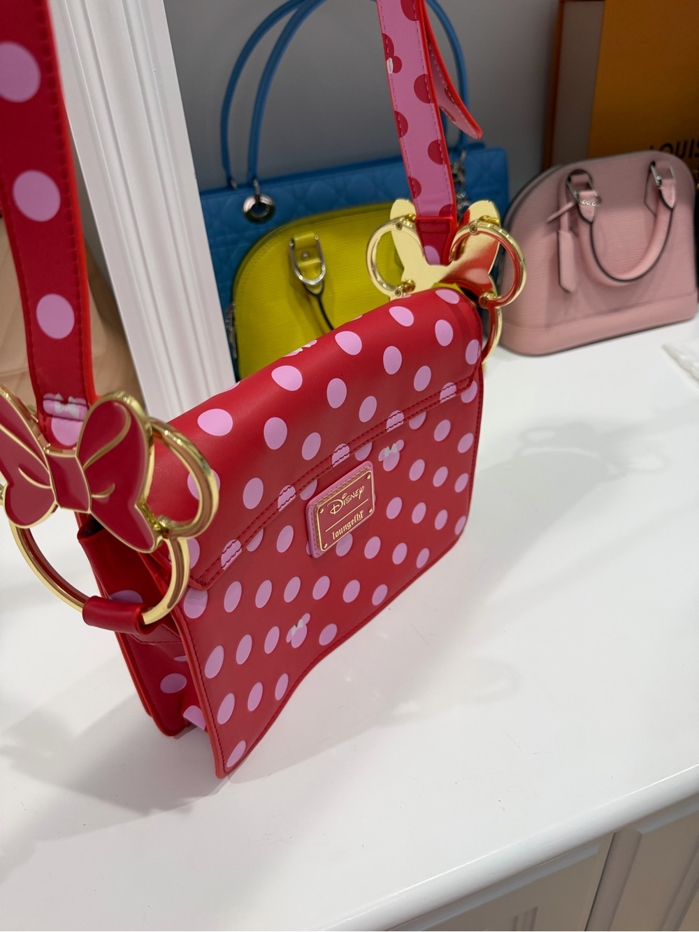 NEW Loungefly X Disney Minnie Mouse Pink Polka Dot Bow Strap Crossbody - Picture 12 of 16